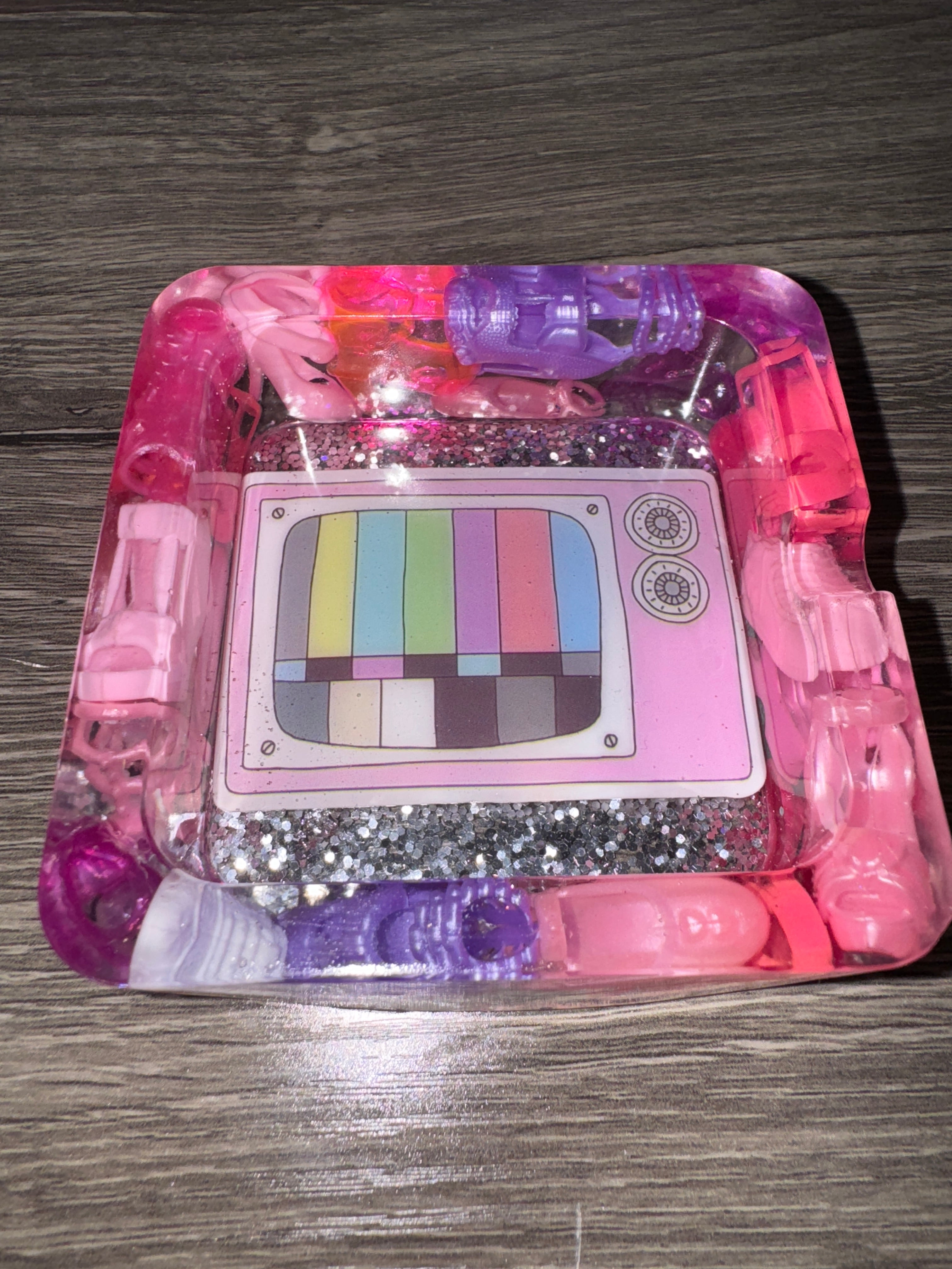 Pink & Purple 90s TV Resin Ashtray