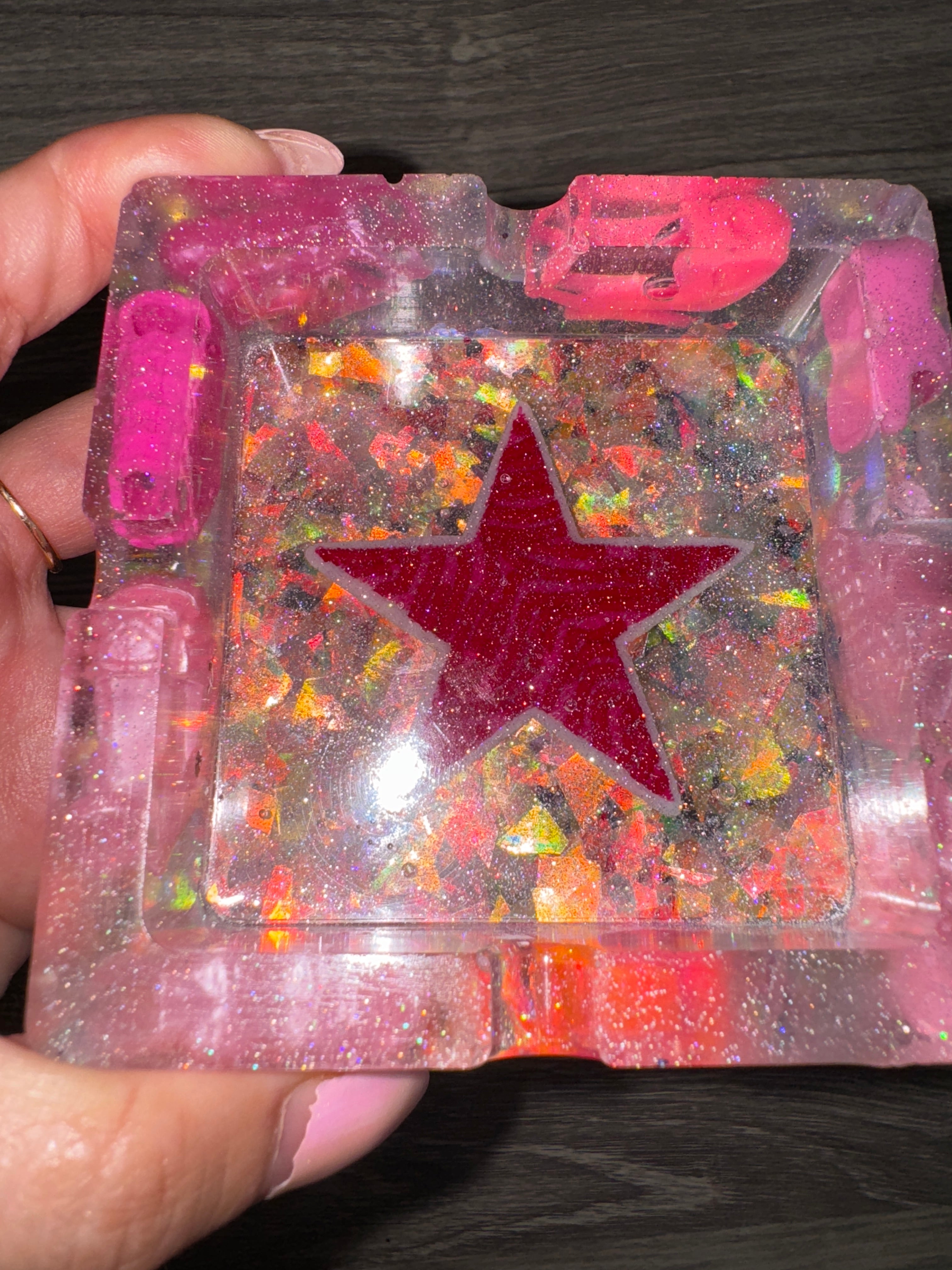 Pink Star Resin Ashtray with Barbie Heels & Holographic Glitter