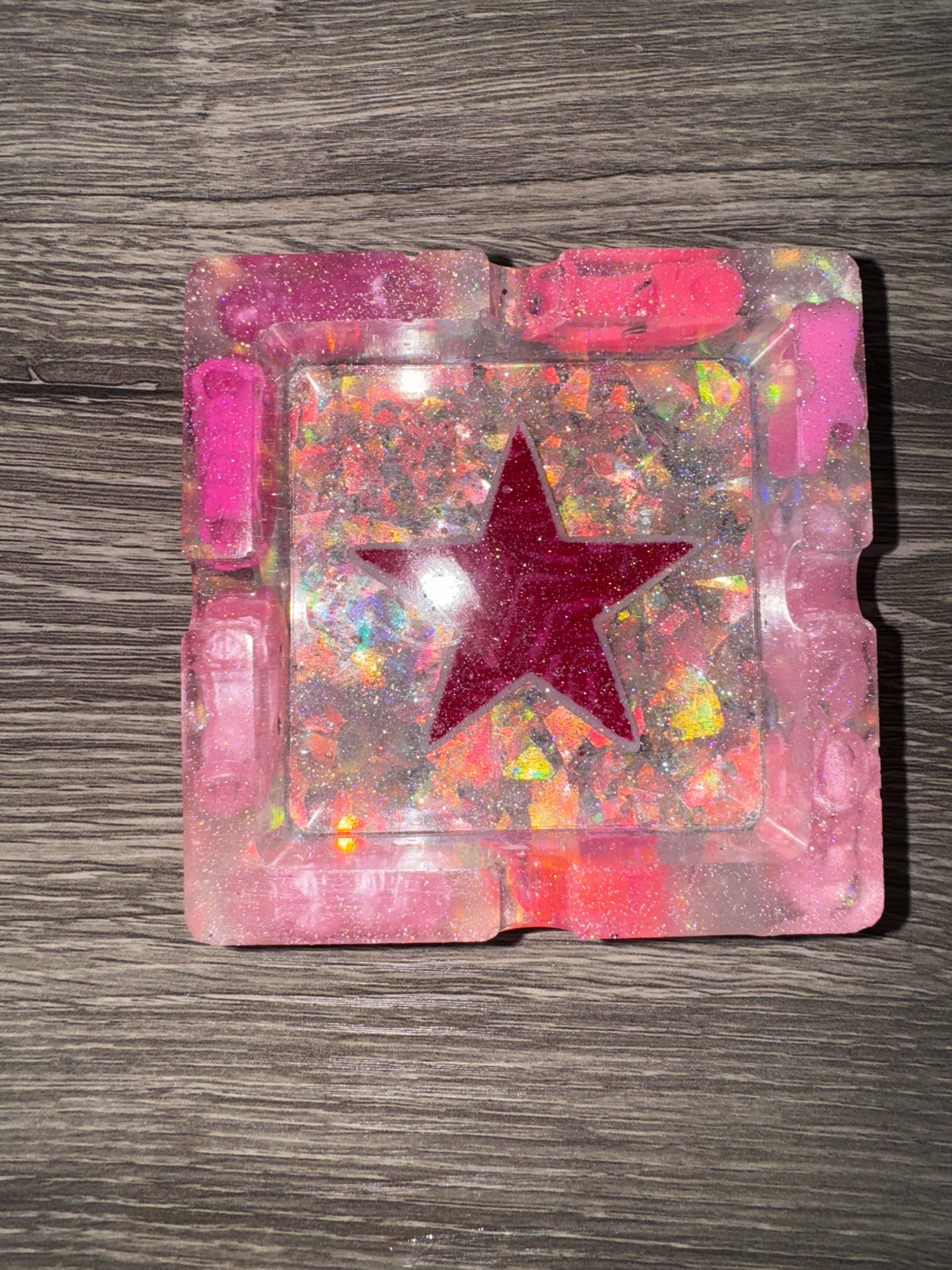 Pink Star Resin Ashtray with Barbie Heels & Holographic Glitter