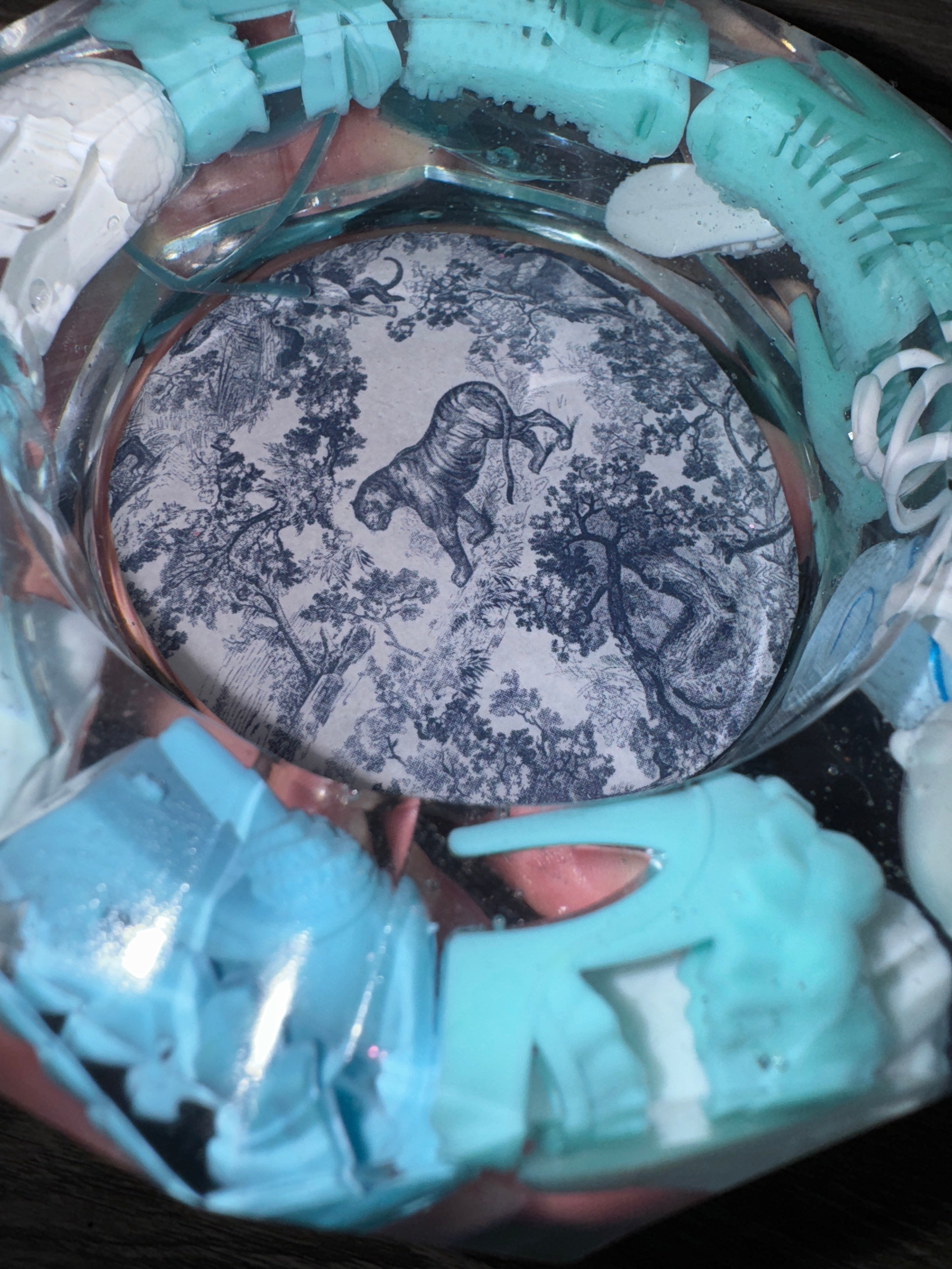 Blue & White Resin Ashtray with Dior Envelope Detail