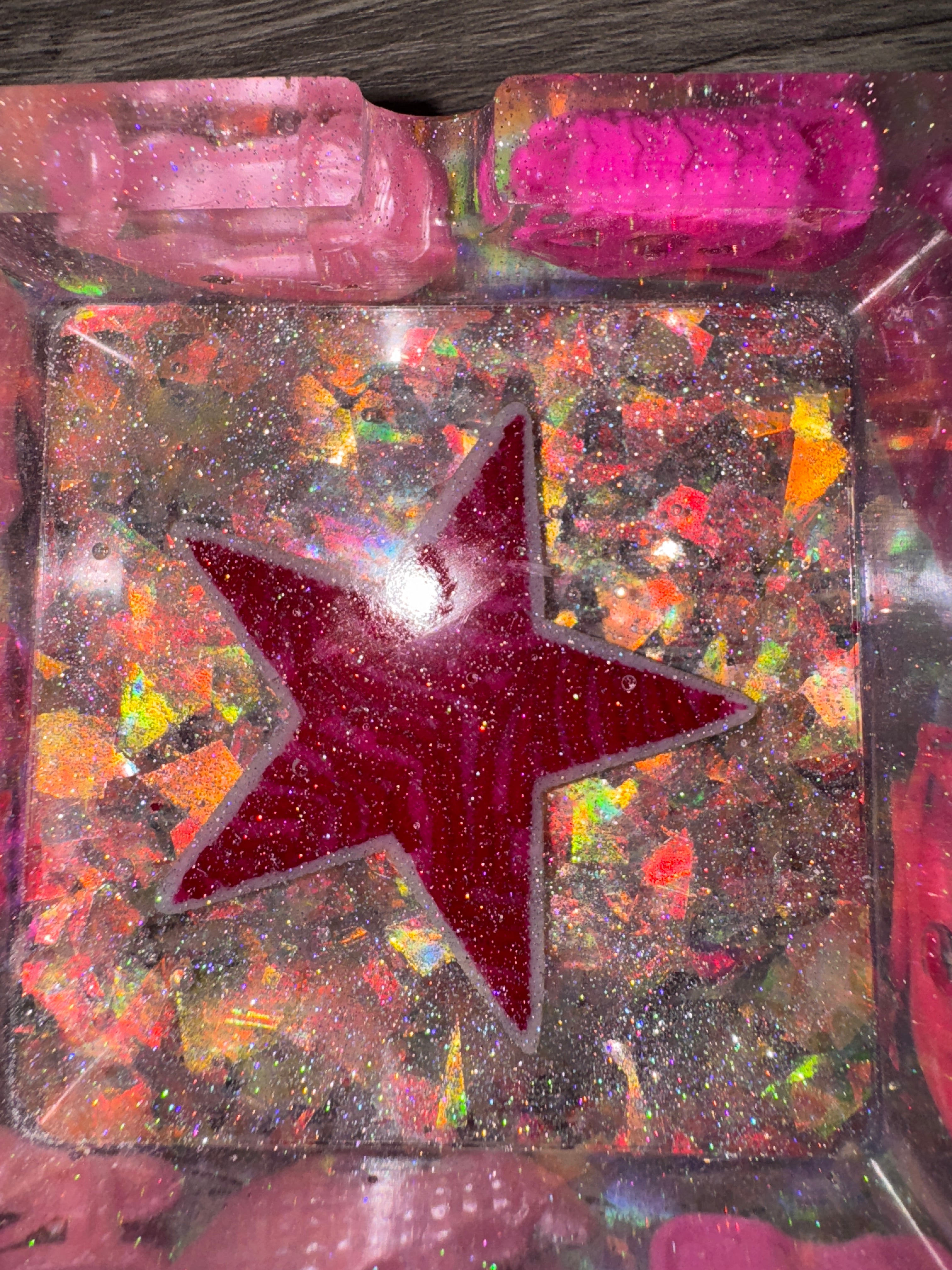 Pink Star Resin Ashtray with Barbie Heels & Holographic Glitter