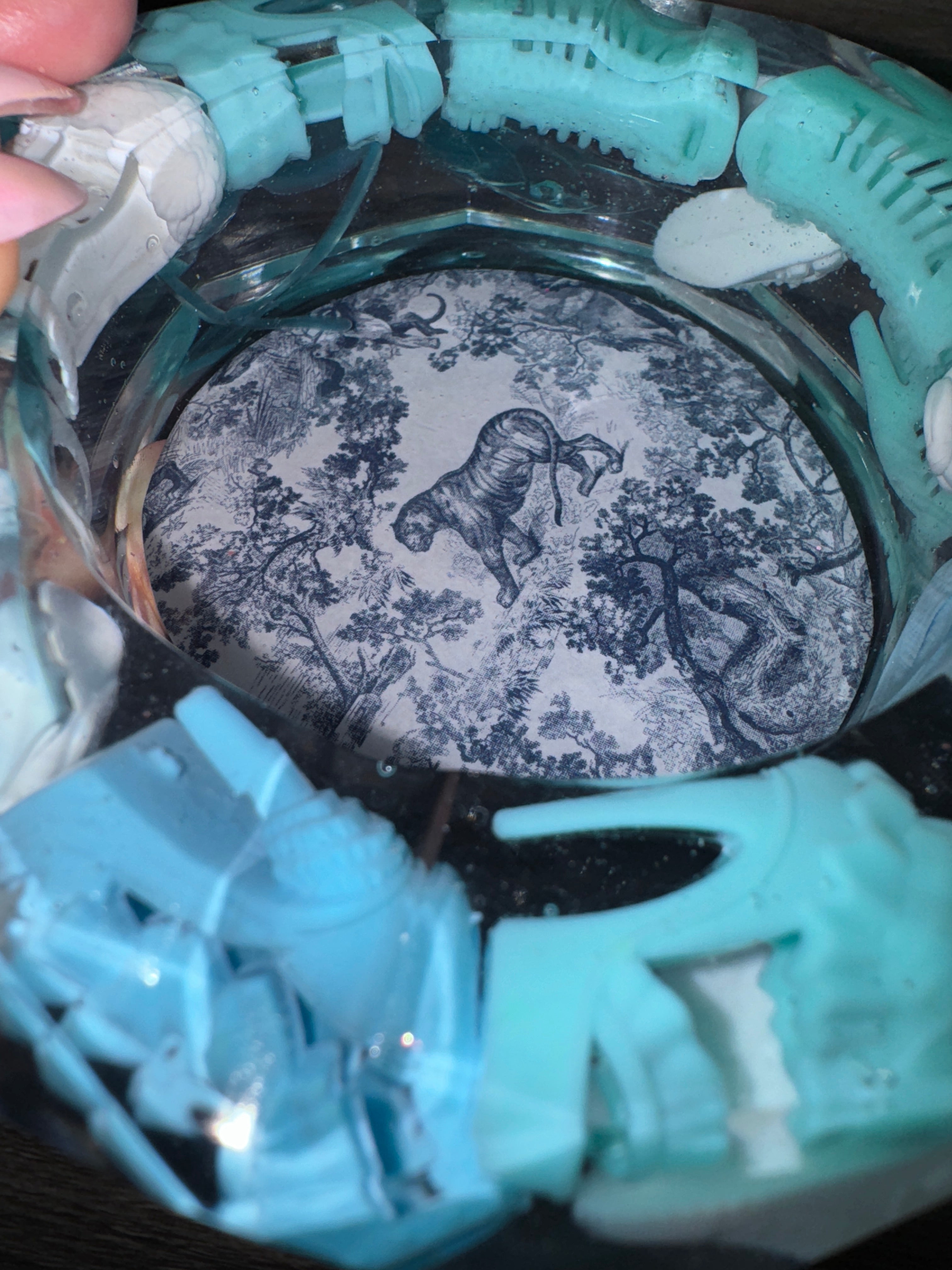 Blue & White Resin Ashtray with Dior Envelope Detail