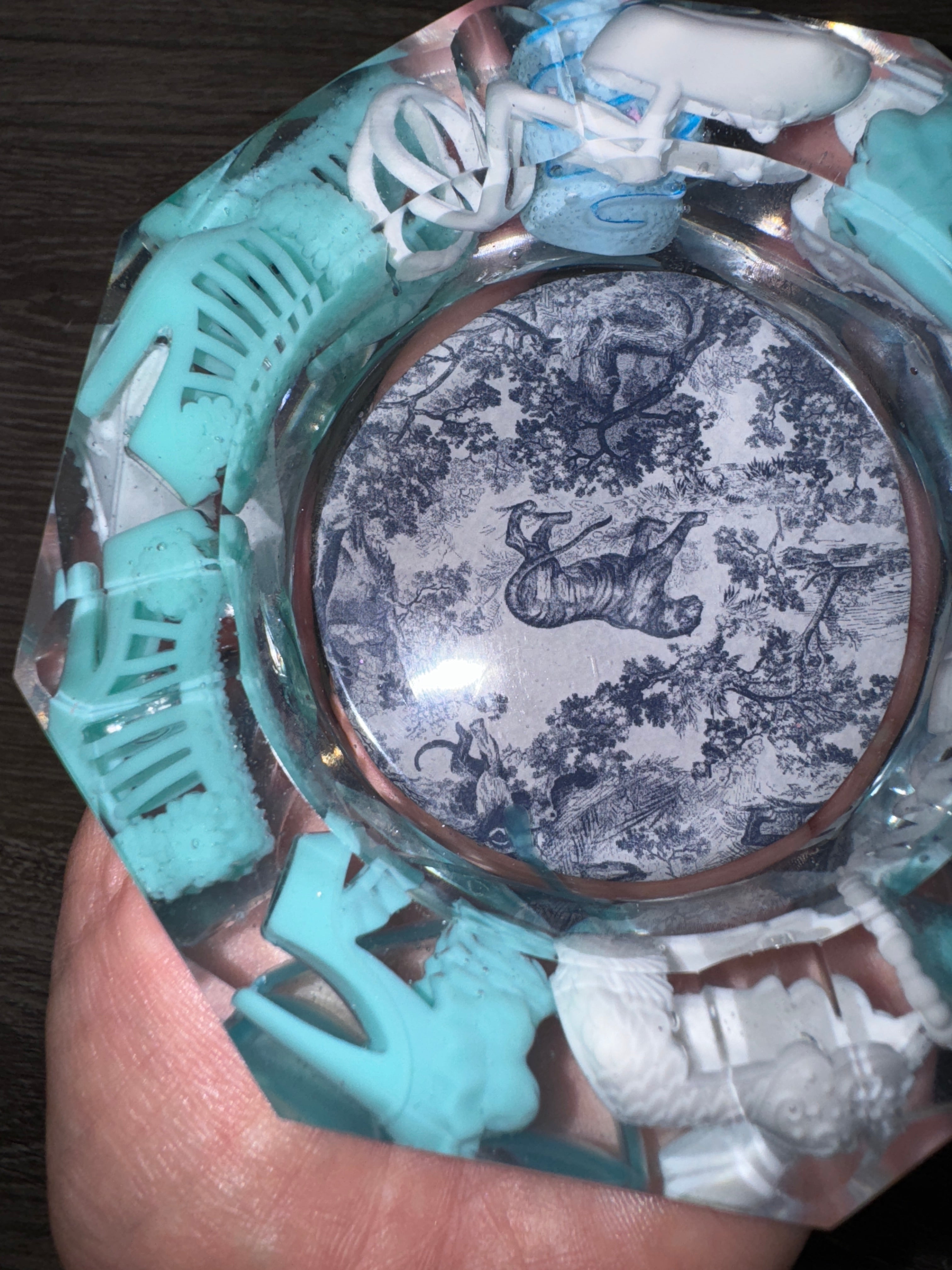 Blue & White Resin Ashtray with Dior Envelope Detail
