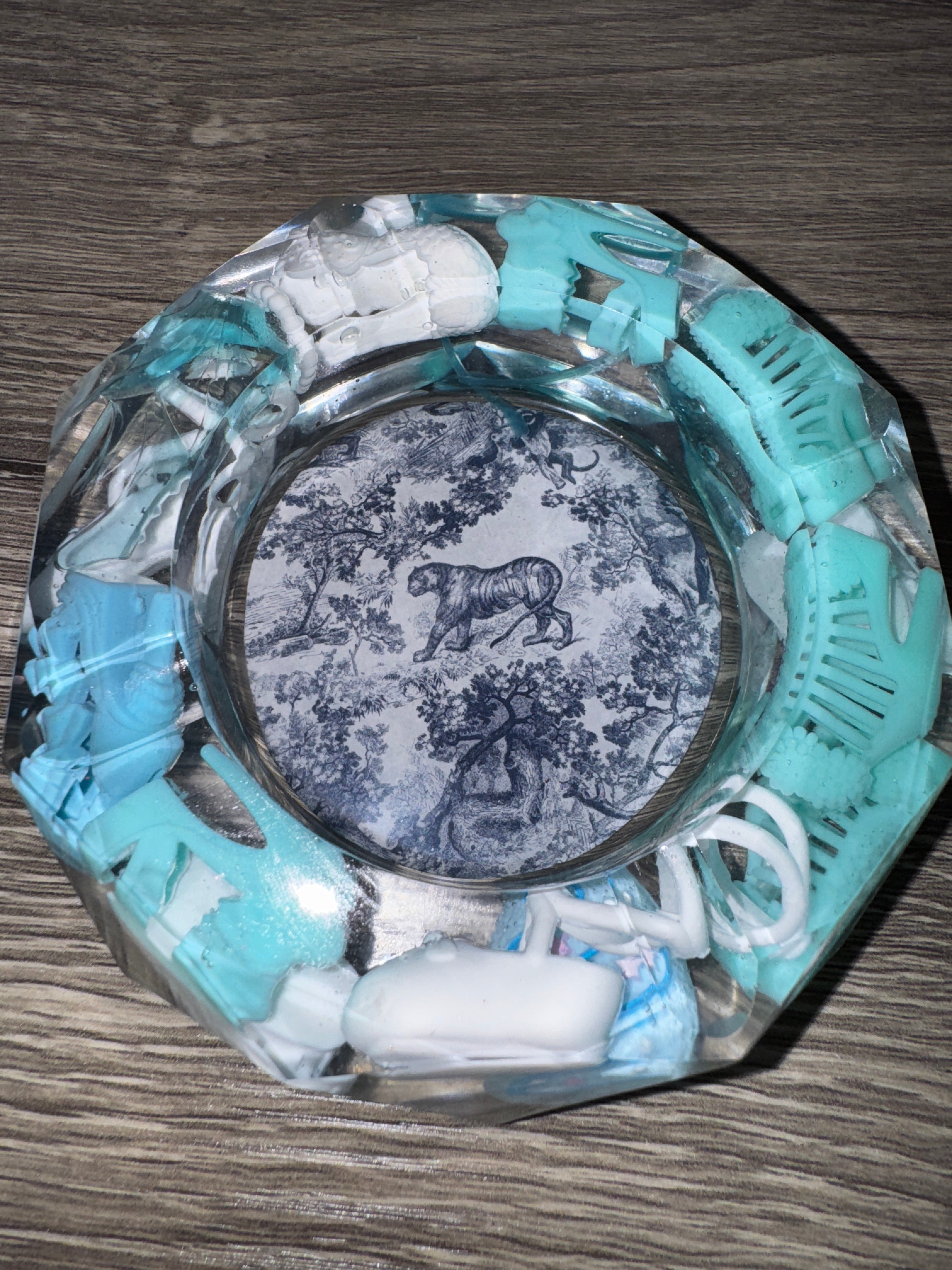 Blue & White Resin Ashtray with Dior Envelope Detail